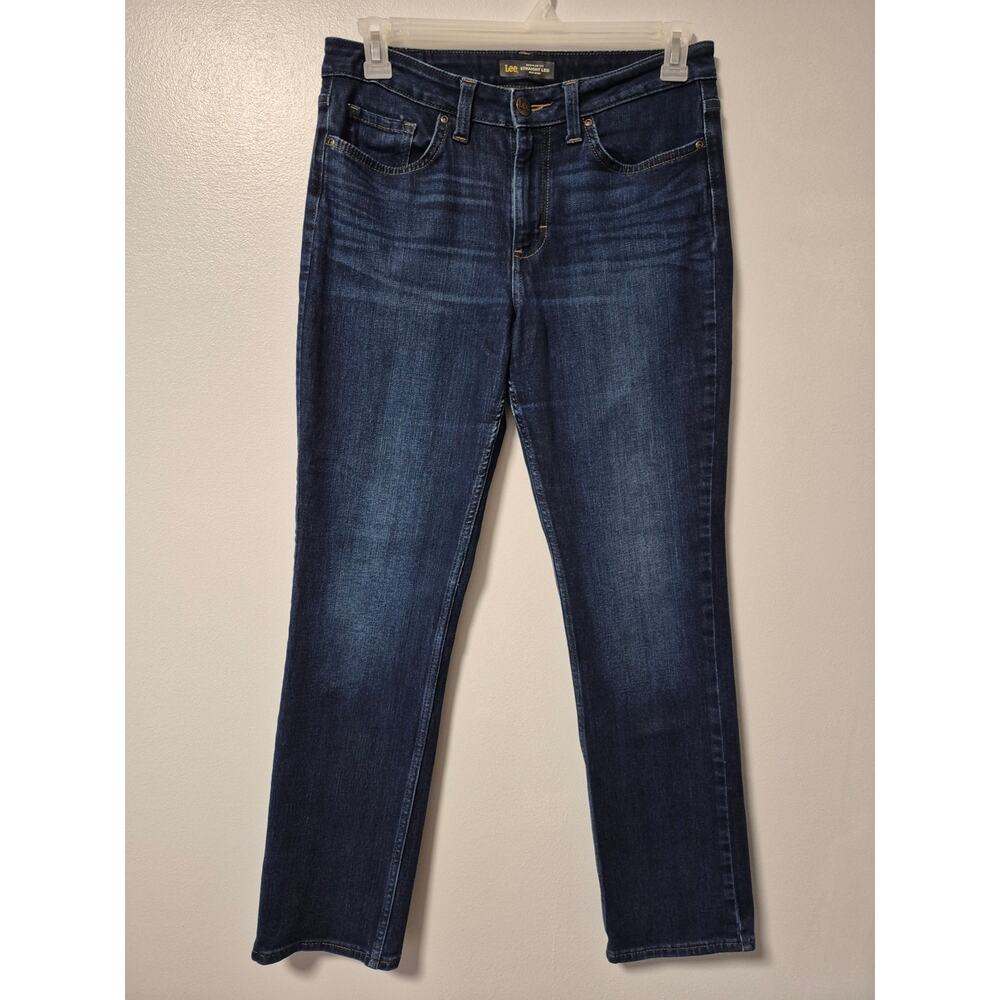Lee Regular Fit Straight Leg Blue Jeans Womens Size 10 Long Mid-Rise Dark Wash